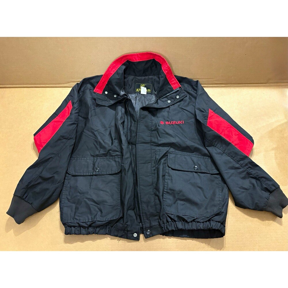 K-Products Suzuki Men’s L Bomber Jacket Lined Full Zip Embroidered Black/Red